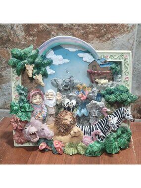 VTG Noahs Ark Water Fountain Plaque 3D Relief Bird Chirping Sound Tabletop